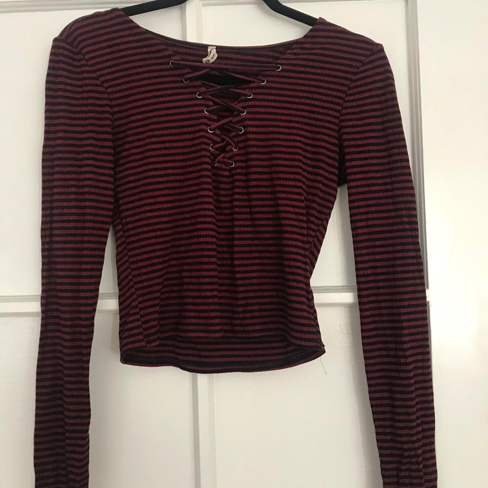 Striped Red and Black Crop Top
